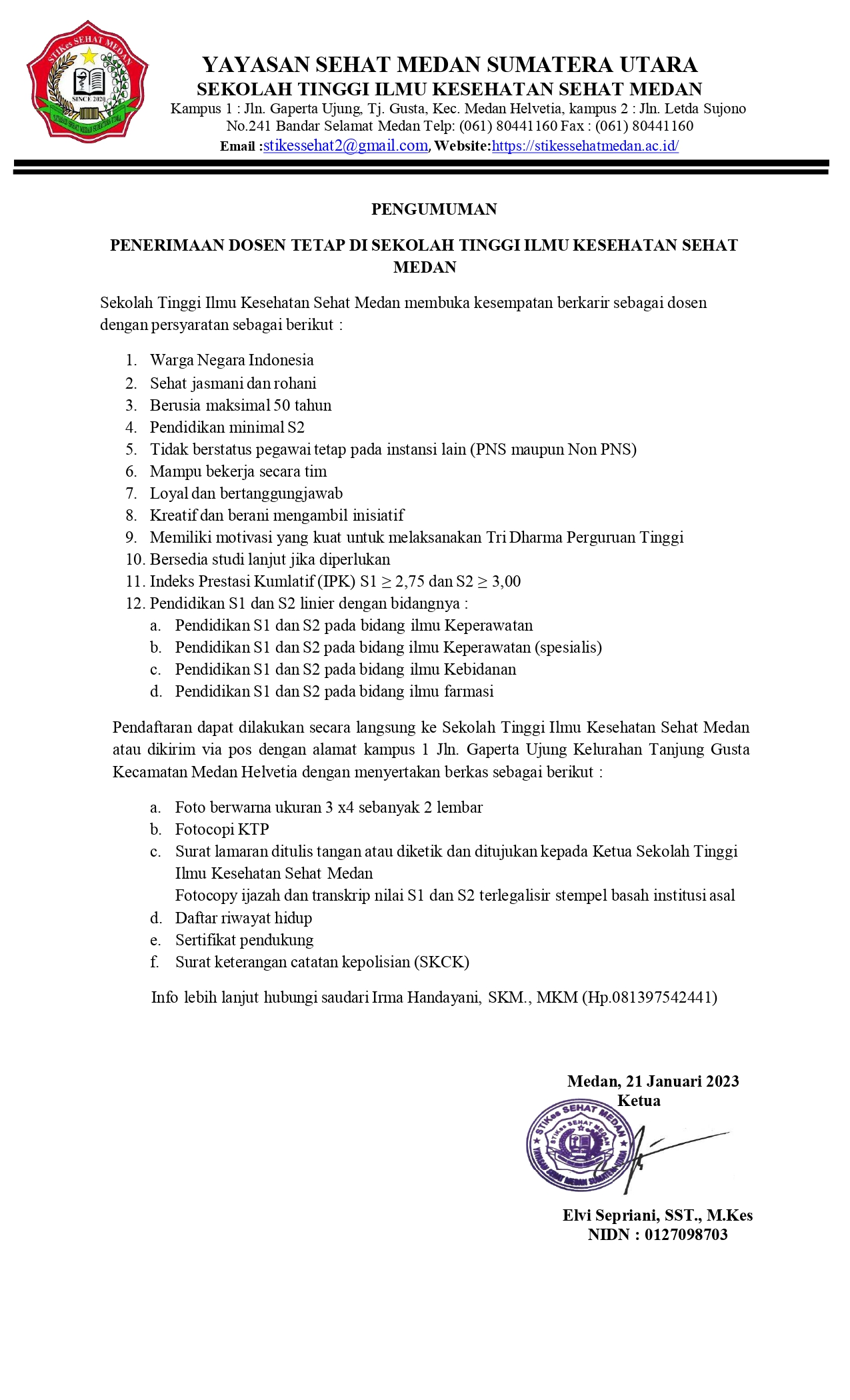 Informasi Mengenai Rekrutmen Dosen Stikes Sehat Medan